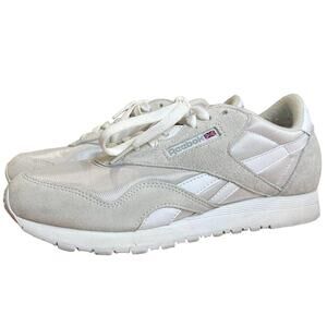 Reebok Royal Classics Nylon Shoes Women 7.5 White Pink Athletic Lace-Up Sneakers